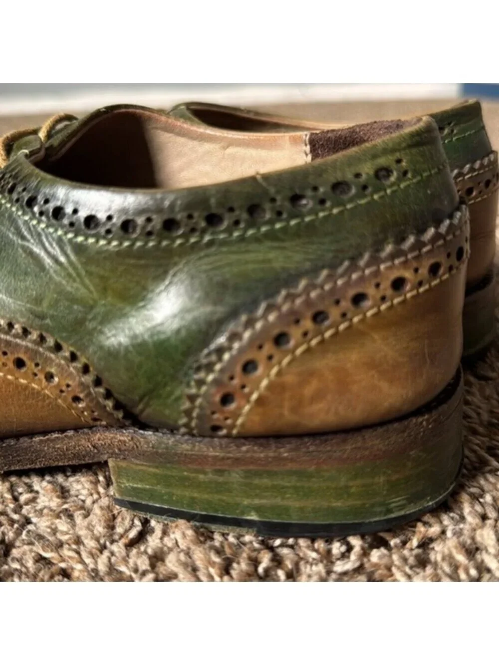 Lethato Wingtip Green Brown Men's Dress Shoe Size 9.5/10